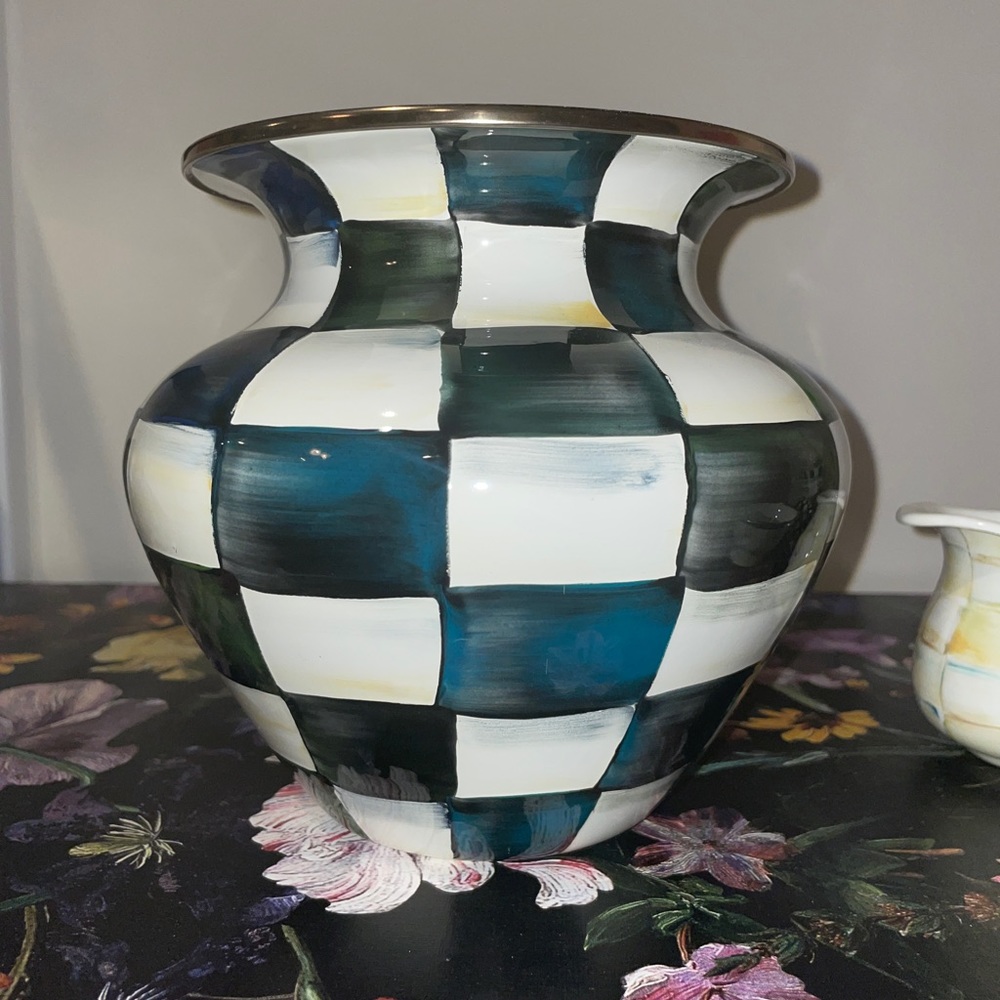 Mackenzie-Childs Courtly Check Enamel Vase.